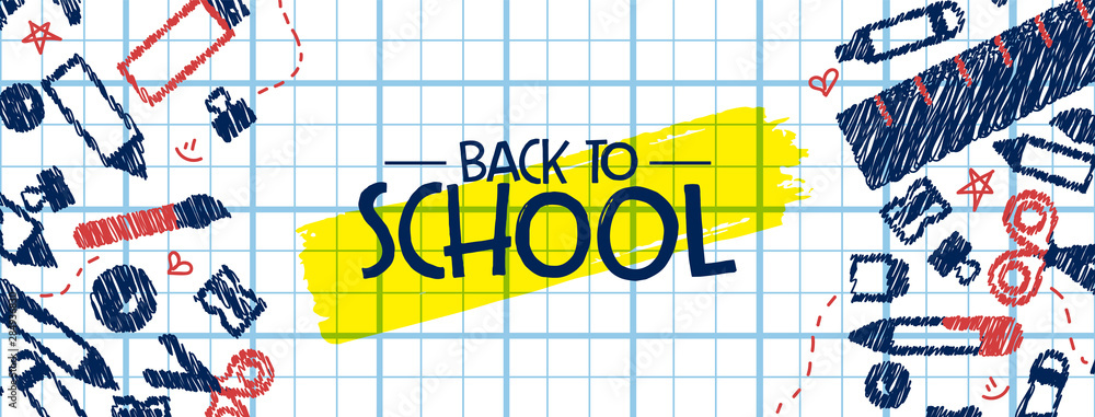 Back to school banner fun highschool doodle icons