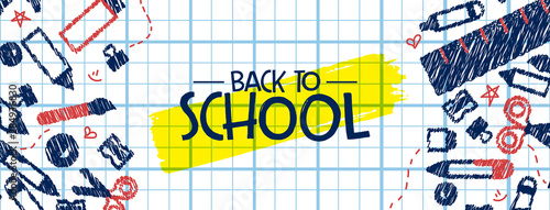 Back to school banner fun highschool doodle icons