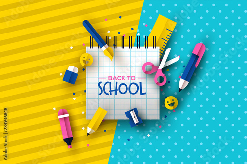 Back to school card papercut fun children supplies