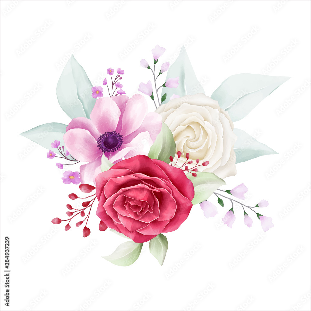 Beautiful flowers bouquet for wedding or cards elements. Fully editable vector for wedding or greeting cards composition. Vector floral illustration elements