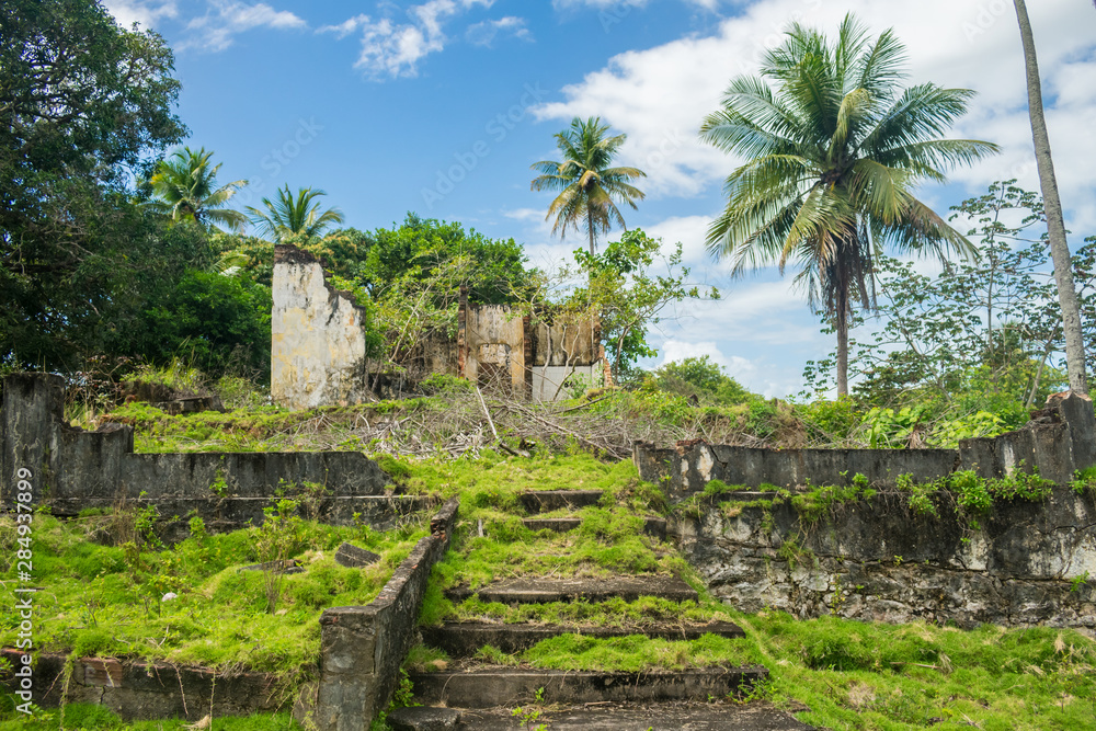 Ruins at Engenho Sao Joao on Itamaraca Island, Brazil - Engenho is a colonial-era Portuguese term for a sugar cane mill and its associated facilities