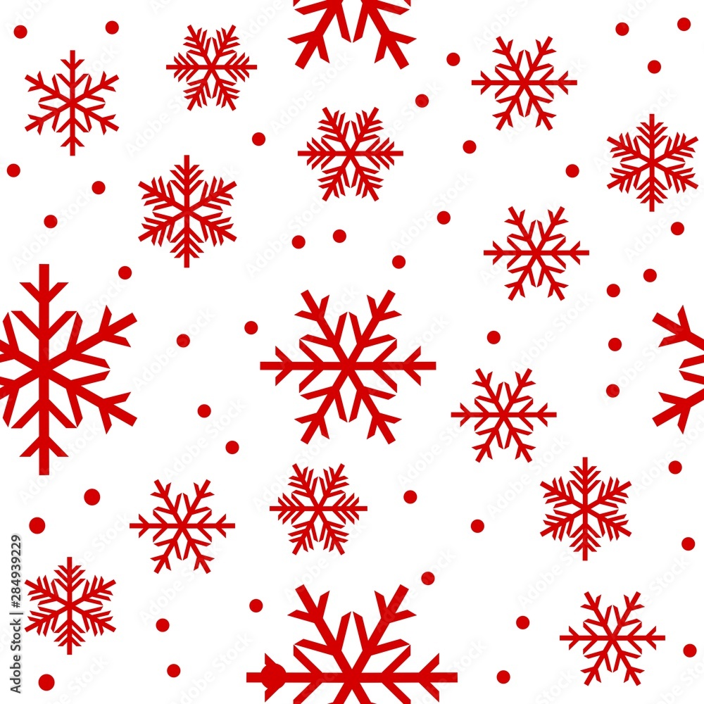 Seamless snowflakes red color on white background - obrazy, fototapety, plakaty 