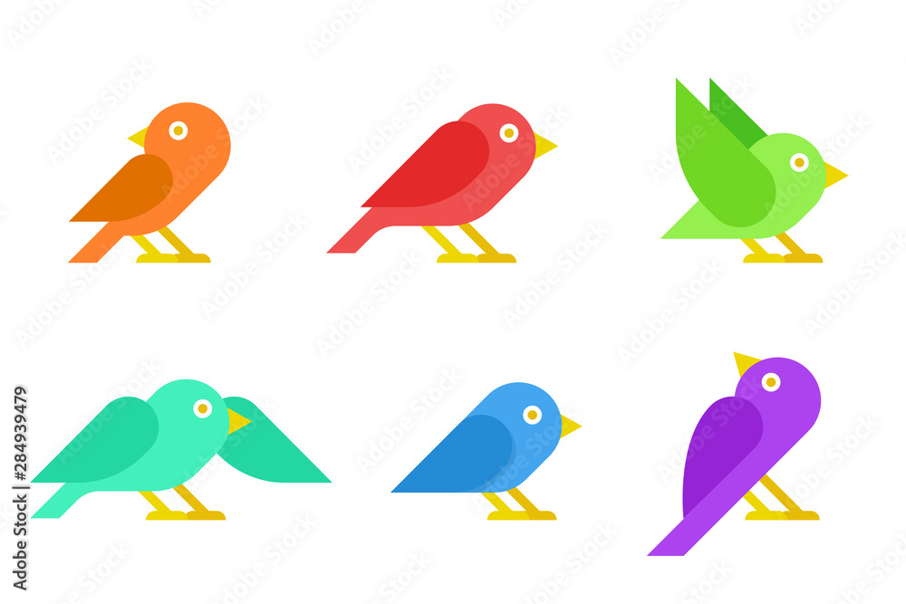 Naklejka premium Flat Colorful Sparrow Birds vector collection