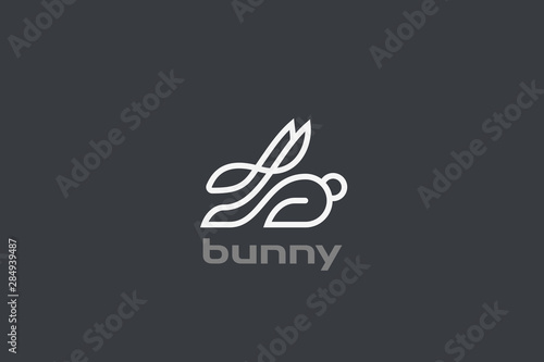Rabbit Hare Logo design vector template Linear style. Elegant Easter symbol Logotype concept icon.