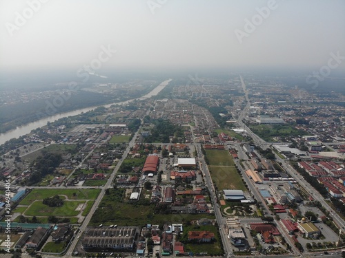 Aerial view of Teluk Intan town in Malaysia. Scenic view of riverside. © Jaiz Anuar