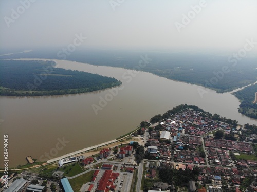 Aerial view of Teluk Intan town in Malaysia. Scenic view of riverside. photo