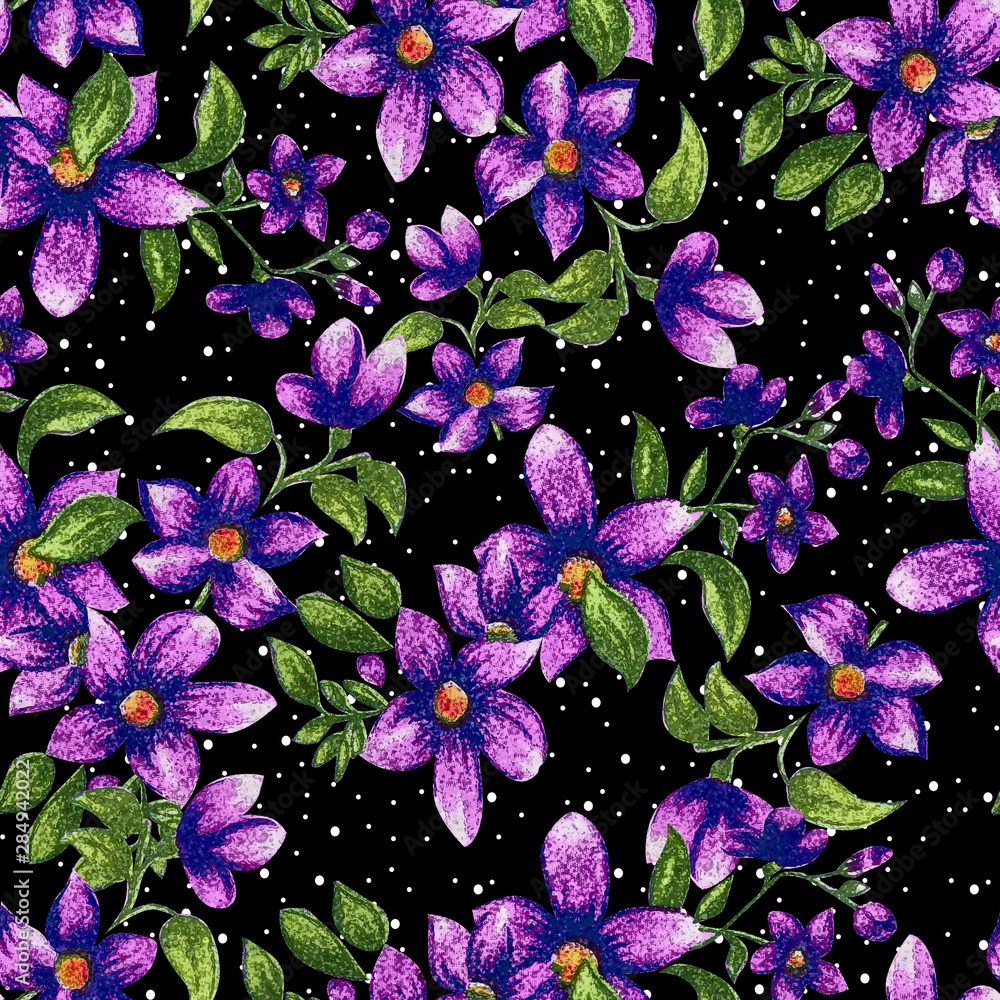 beautiful  flower with leaf seamless pattern