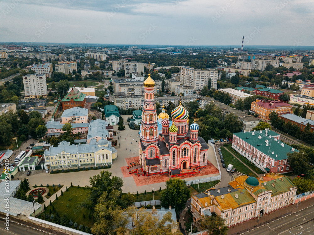 Aerial view from drone of Ascension Monastery in Tambov, Russia