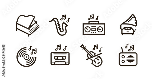 Music, line icons set. Collection vector black outline logo for mobile apps web or site design