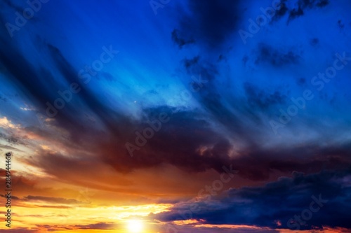 Fototapeta Naklejka Na Ścianę i Meble -  Beautiful heavenly landscape with the sun in the clouds  .