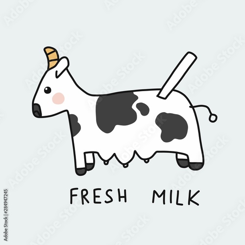 Fresh milk from cow cartoon vector illustration doodle style