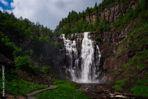 Frontal view of the Skjervsfossen in summer, seen from the base. Norway. July 2019 © Сергій Вовк