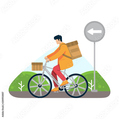 Courier delivery with bicycle carry a box