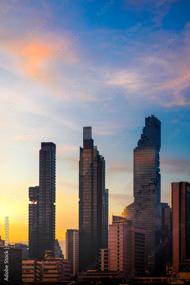 silhouette Bangkok Cityscape Skyline in sunrise