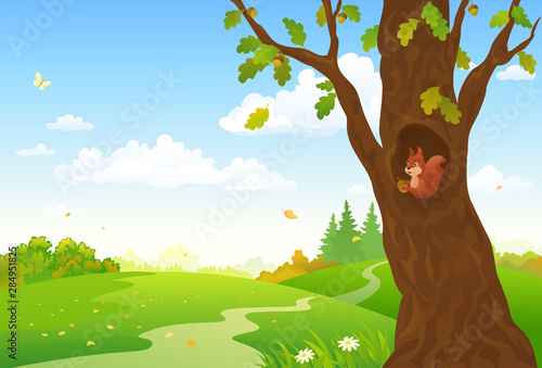 Cartoon autumn woods