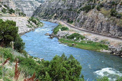 The Beauteous Wind River, Wyoming, Travels through Steep Canyon Walls by a Winding Railroad Track