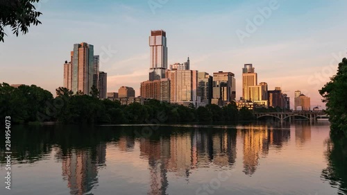 4K Autin Texas Skyline from Town Lake Time Lapse Sunset The Independent Lamar photo
