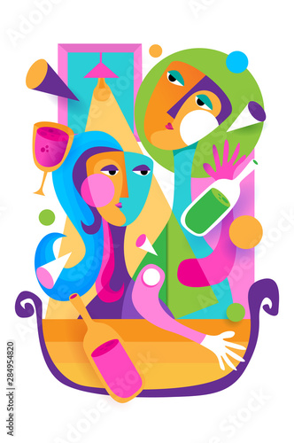 love illustration with cubism art, for print, background, cover, etc.