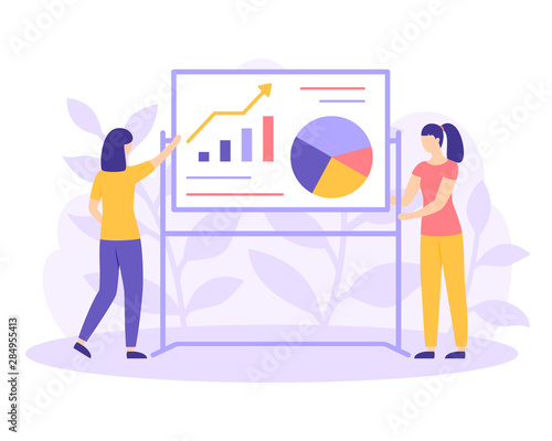 Financial Strategy graph startup girl flat vector