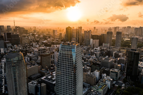 Aerial Drone Photo - Skyline of the city of Tokyo, Japan at sunrise.  Asia © nick