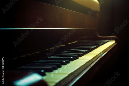 vintage piano with keys, closeup 
