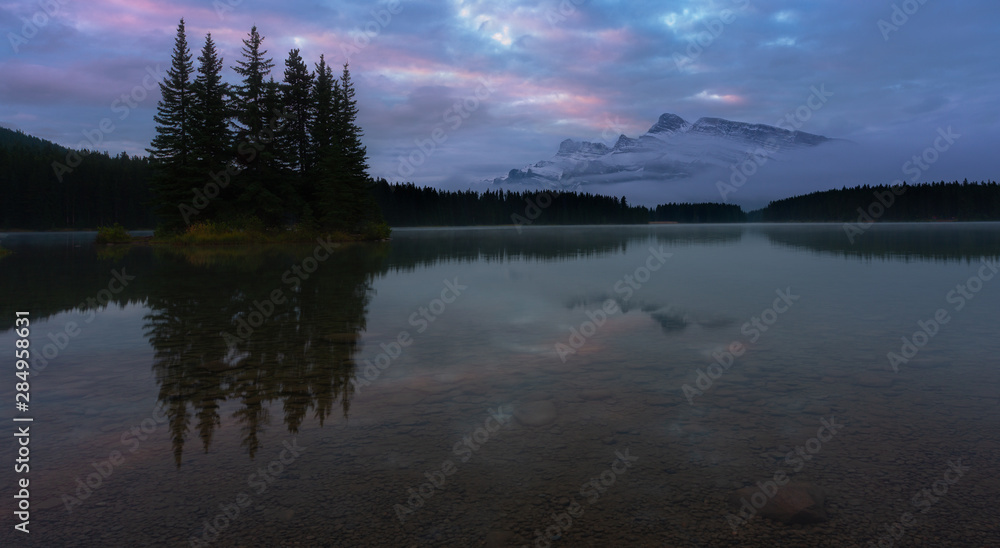 Sunrise Color on Mount Rundle at Two Jack Lake Banff, Canada