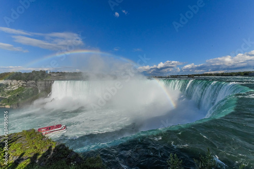 Horseshoe Falls, also known as Canadian Falls, is the largest of the three waterfalls that collectively form Niagara Falls on the Niagara River along the Canada–United States