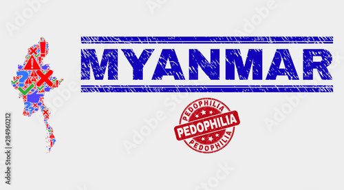 Bilde på lerret Symbolic Mosaic Myanmar map and seal stamps