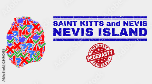 Bilde på lerret Symbolic Mosaic Nevis Island map and seal stamps