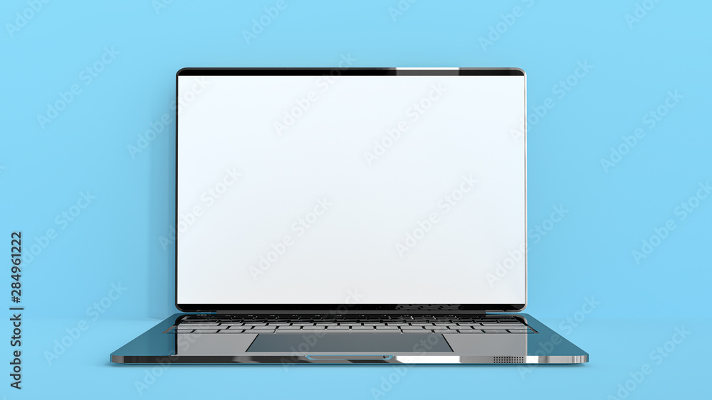 Fototapeta premium Laptop on Blue background mockup for your text. 3D Render.