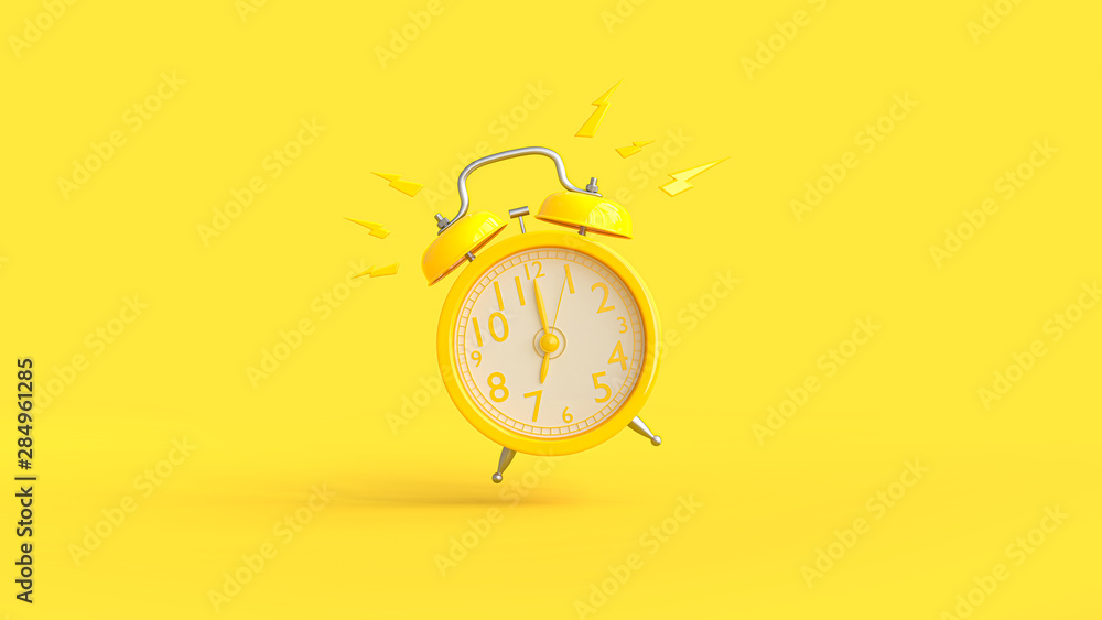 Yellow alarm clock was ringing at 7.00. - obrazy, fototapety, plakaty 