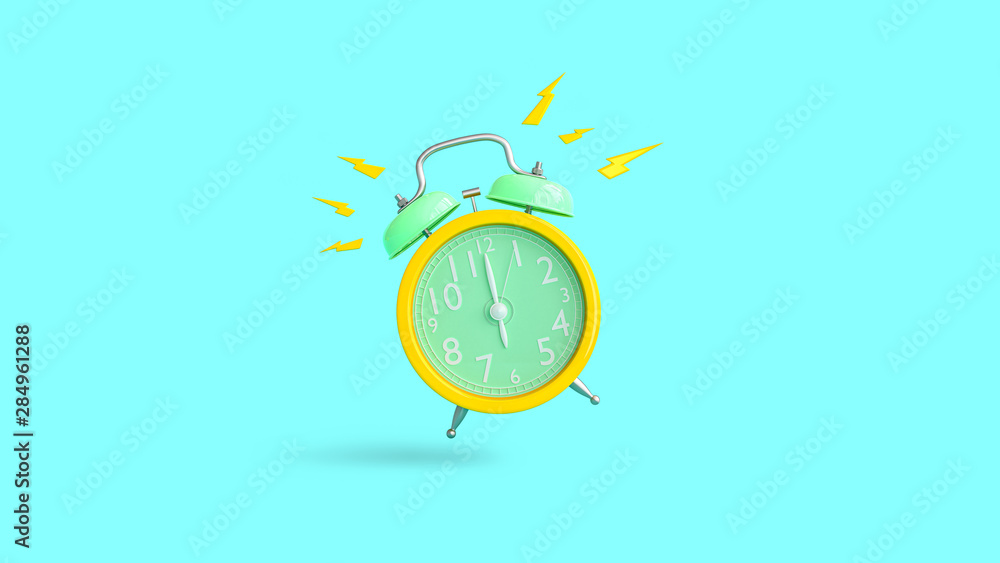 Yellow alarm clock was ringing at 6.00. - obrazy, fototapety, plakaty 