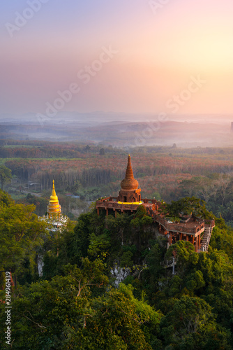 Lanscape of two pagodas on top mountain at Dharma Khao Na Nai Luang Park  Surat Thani  Thailand.