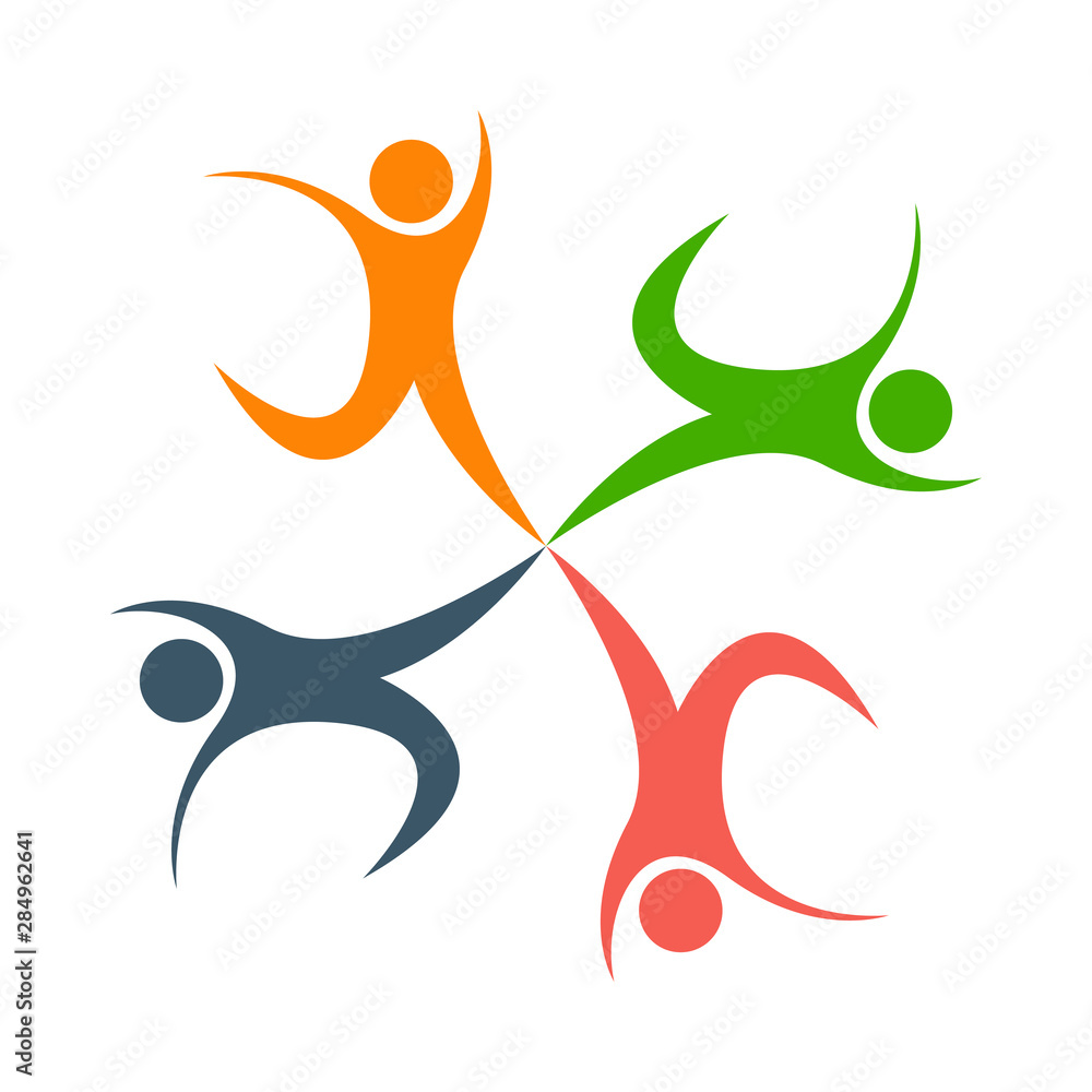 Fototapeta premium Teamwork icon,Group four people logo handshake in a circle vector illustrations