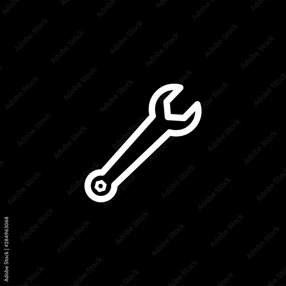 Wrench Line Icon On Black Background. Black Flat Style Vector Illustration. Wrench Line Icon On Black Background. Black Flat Style Vector Illustration.
