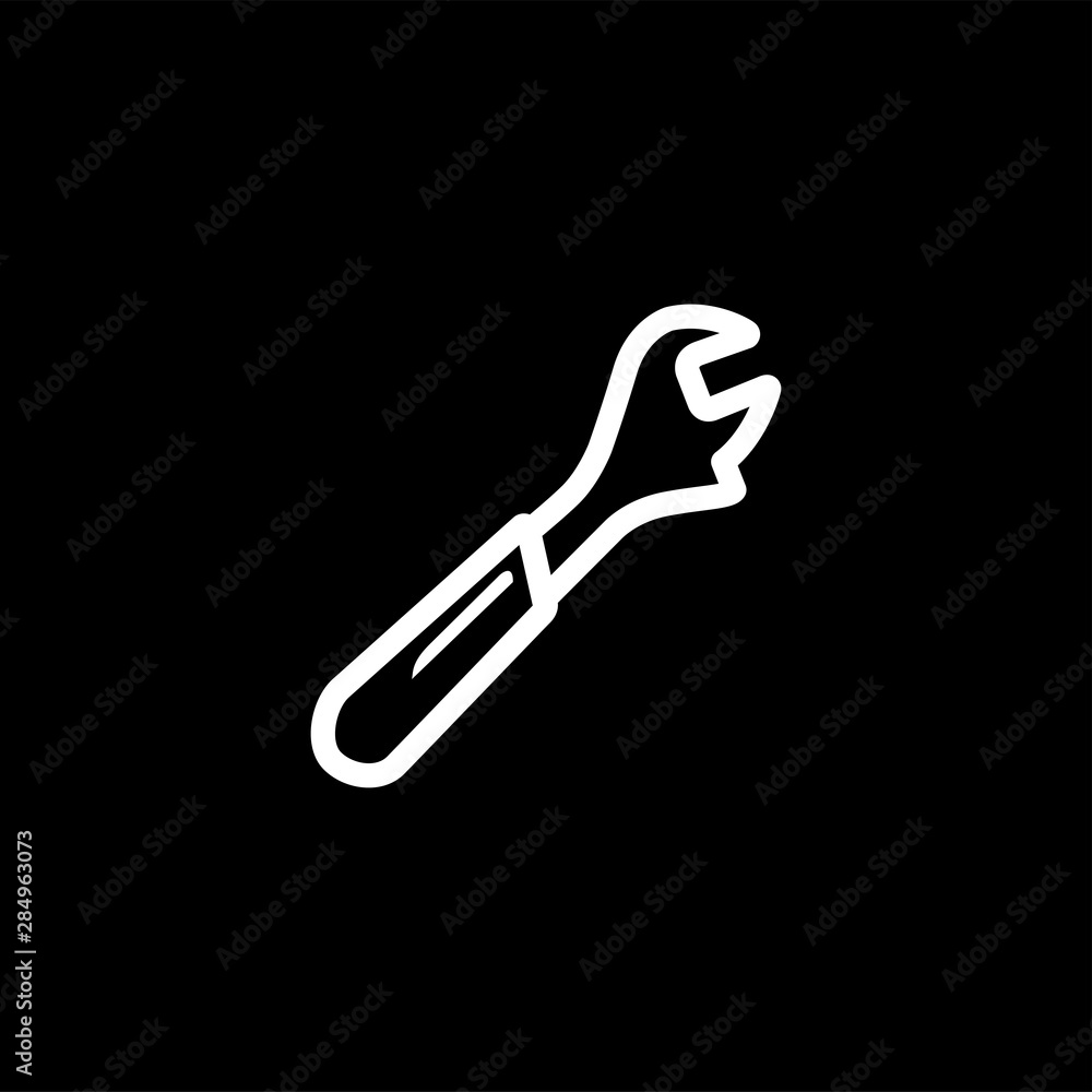 Wrench Line Icon On Black Background. Black Flat Style Vector Illustration. Wrench Line Icon On Black Background. Black Flat Style Vector Illustration.