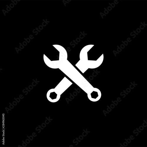 Wrench Crossed Icon On Black Background. Black Flat Style Vector Illustration