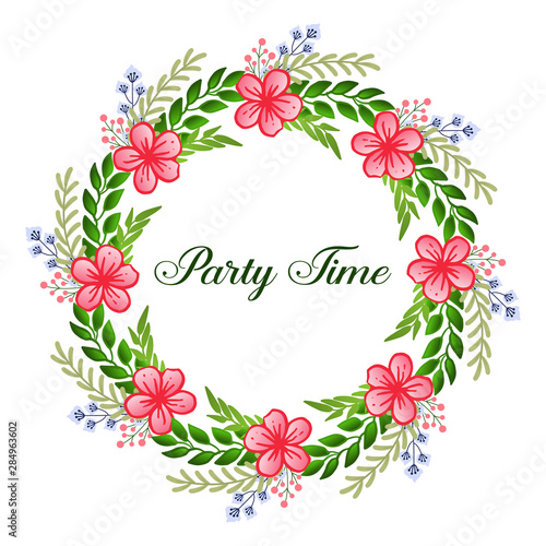 Drawing of unique wreath frame, for template of party time card. Vector