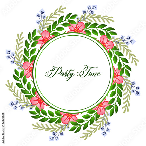Drawing of unique wreath frame, for template of party time card. Vector