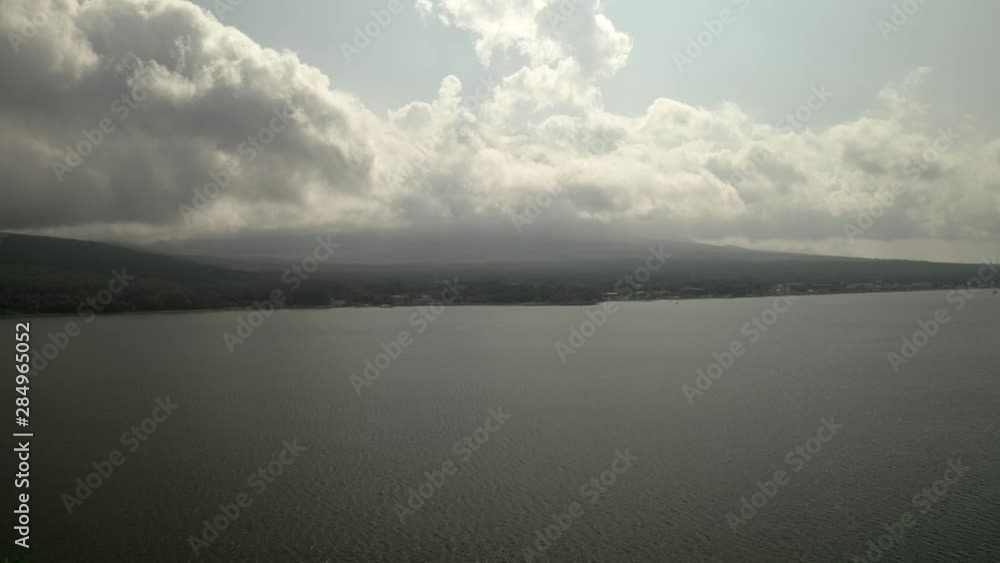 Drone Aerial over Lake Yamanaka and Mount Fuji, Japan, Asia Drone Aerial over Lake Yamanaka and Mount Fuji, Japan, Asia