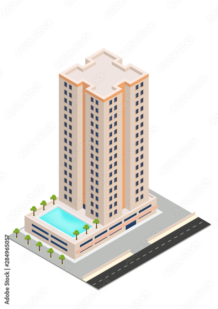 vector isometric hotel or skyscraper building vector isometric hotel or skyscraper building