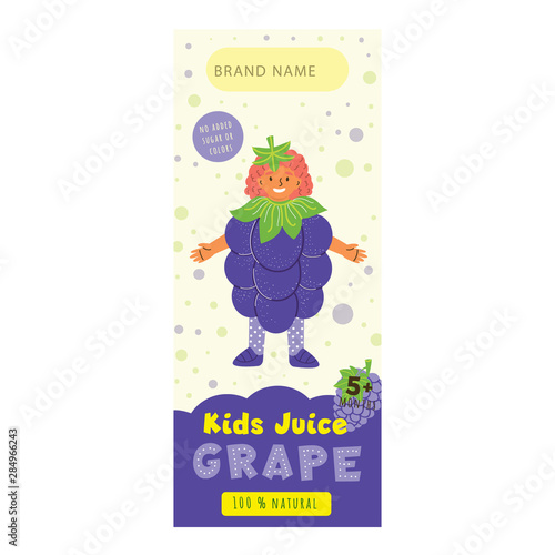 Kids juice grape flat packaging template