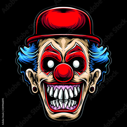 scary clown with red hat