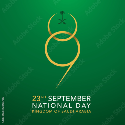 logo design Anniversary 89 years The national holiday of the Kingdom of Saudi Arabia, is celebrated on September 23rd minimal graphic design 