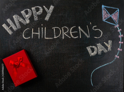 Drawing on sandpaper. Happy Children's day and gift. Copy space.