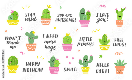 Big set with cacti and lettering