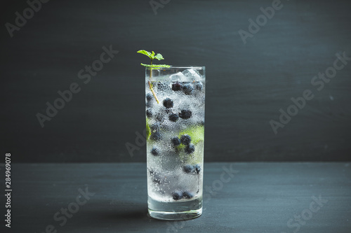 Blueberry mojito cocktail. Selective focus. Shallow depth of field.