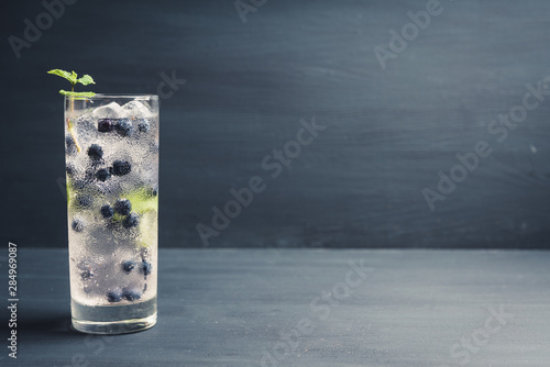 Blueberry mojito cocktail. Selective focus. Shallow depth of field.