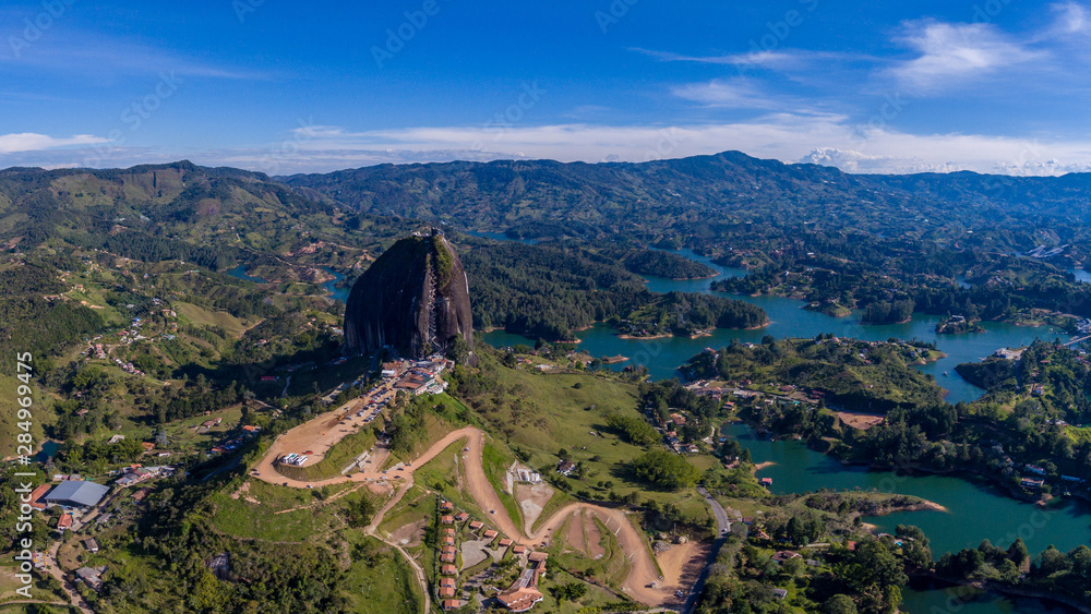 Panoramic View of the Stone, the Guatapé Peñol and the Slopes of the Small Hills that Surround it that look like Islands.