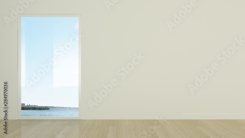 The interior minimal Empty space 3d rendering and nature view background